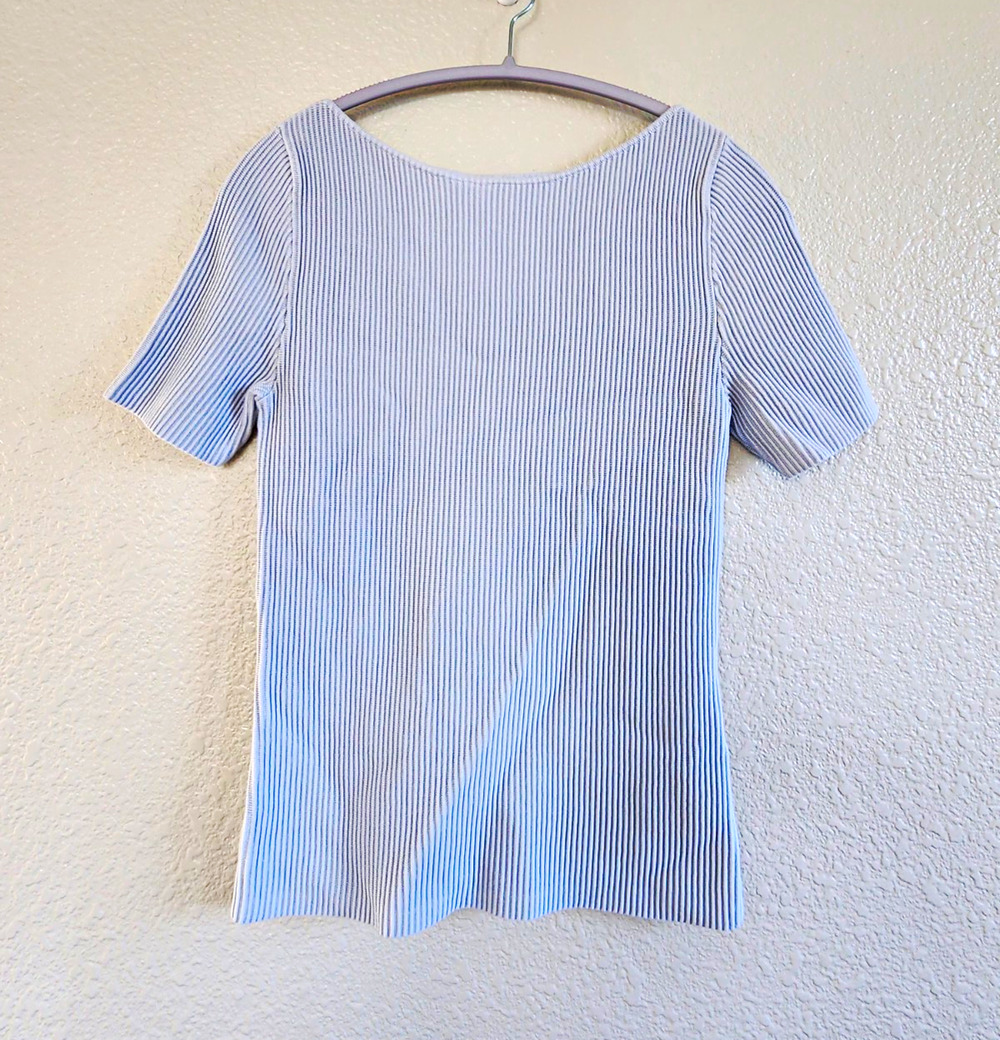 Banana Republic Women Ribbed Knit Boat Neck Short Sleeve Top Blue M